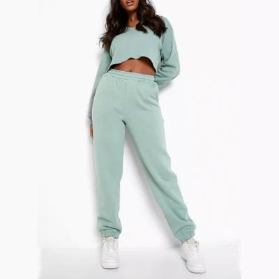 China Wholesale Custom Crop Top Jogger Breathable Sweat Suit 2 Piece Hoodie Suit Pants Set Jogging Tracksuit Women Tracksuit for sale