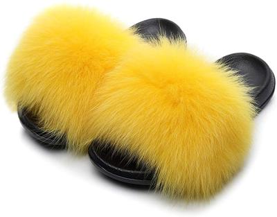 China 2021 Summer Custom Women Genuine Fox Fur Light Weight Slides Colorful Furry Slippers Wholesale Slippers for sale