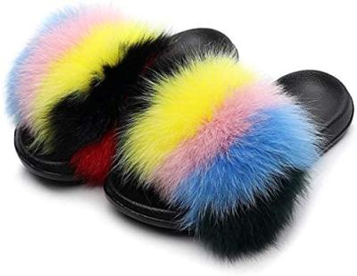 China Factory Wholesale Lightweight PVC Slips Soft Ladies Raccoon Fur Slippers Women Real Raccoon Fur Slides JF001 for sale