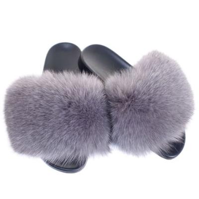 China Lightweight Girls Rainbow Color Beach Slides Real Fur Slippers For Sale Women Fox Fur Sliders for sale