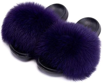 China 2021 Large Light Weight Raccoon Fur Women Slides Sandal Fox Fur Slippers Ladies Summer Flat Fluffy Custom Wholesale Girls Outdoor Wear for sale