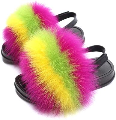 China Fox Kids Baby Fur Slippers Children Light Multicolor Genuine Super Soft Soft Fur Slips Wholesale for sale