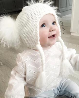 China breathable & New Waterproof Comfy Foldable Bobble Hat Mom And Baby 100% Acrylic Knitted Winter Beanie Warm Hat for sale