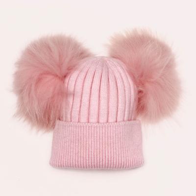 China breathable & Large Waterproof Fur Pom Pom Hat Winter Warm Knit Hats Fashion Angora Knitted Beanie Hat With Raccoon Fur Pompom for sale