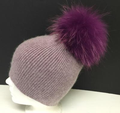 China breathable & Winter Women Fur Pom Pom Hats Waterproof Wool Knitted Beanies Hat Lady Fashion Thick Warm Striped Ski Hats for sale