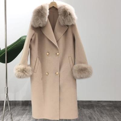 China Fashion Breathable New Winter Real Fox Fur Collar Womens Wool Coat Fur Trim Cashmere Woolen Coat for sale