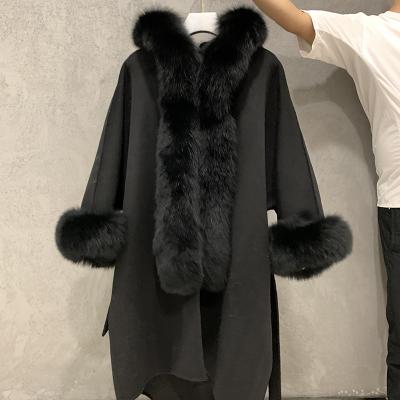 China Breathable Winter Trench Cashmere Jacket With Long Fur Women Double Face 100% Wool Cashmere Coat for sale