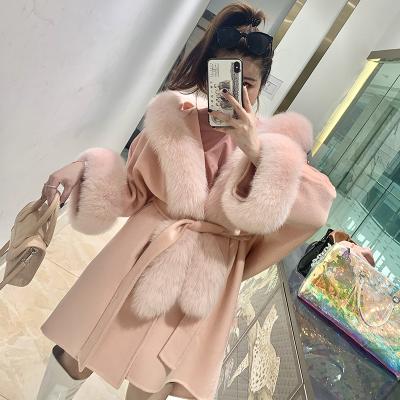 China Breathable Wool Jacket With Collar Luxury Winter Fur Women Fur Coat Fashion Ladies Warm Coats With Fox Collars Cashmere Coat With Fur for sale