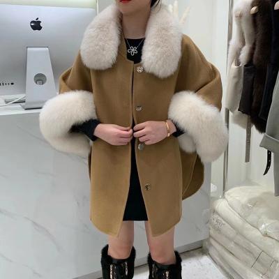 China Real Fox Breathable Short Fur Collar Cashmere Coat Cashmere Jackets Winter Women Fashion Female Wool Woolen Outwear for sale