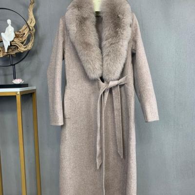 China Breathable Winter Trench Cashmere Jacket With Long Fur Women Double Face 100% Wool Cashmere Coat for sale