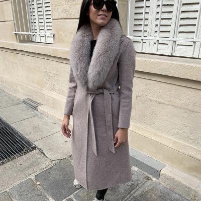 China Wholesale Breathable Luxury Winter Cashmere Youth Face Lady Warm Fox Fur Coat Double Wool Coat With for sale