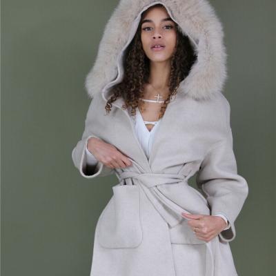 China Double Face Fox Fur Collar Coat Breathable Cashmere And Cashmere Trench Coat With Hood for sale