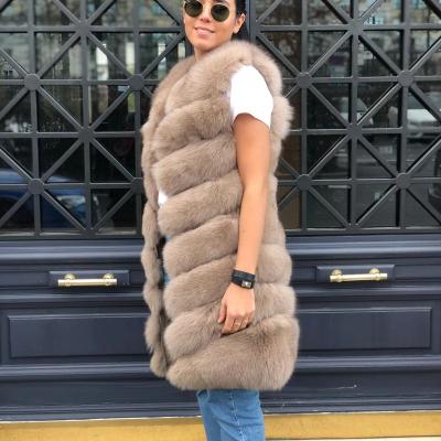 China Office Breathable Real Mink Fox Fur Coat Vest Long Real Fur Vest Long Women Long Elegant Lady Fur Vest Waistcoat for sale