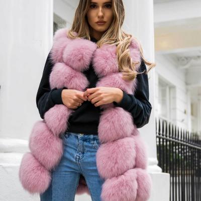 China Real Fur Women Jacket Winter Natural Fluffy Fox Fur Outerwear Streetwear Breathable Black Vest Coat Large for sale