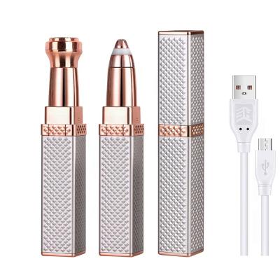 China Painless Rechargeable Eyebrow Hair Remover Eyebrow Trimmer 2 In 1 Usb Rechargeable Electric Lipstick Shavers Facial Hair Removal Razor Women Eyebrow Trimmer For Lady Manufacturers for sale