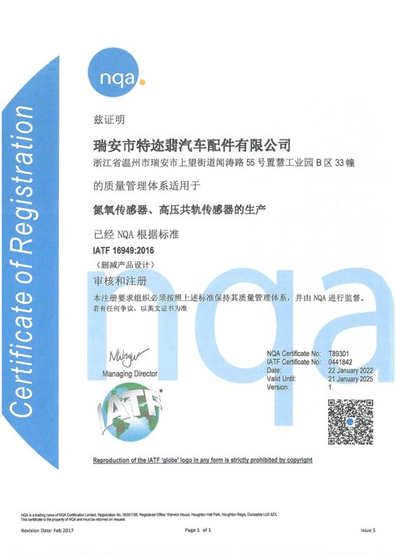 IATF16949 - Ruian Dellfei Auto Parts Co.,  Ltd.