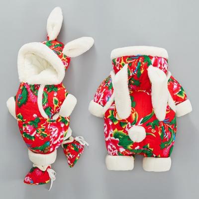 China Cute Velvet Thick Floral Overalls Winter Onesie Baby Outing Newborn Warm Rabbit Hugging Clothes for sale