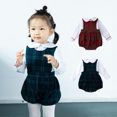 China Wholesale Two-Piece Wrapped High Quality Newborn Organic Cotton Romper Long Plaid Baby T-shirt Overalls Baby Clothing Set for sale