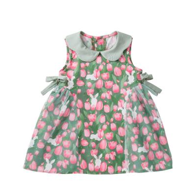 China Anti-wrinkle Girls Dress New Summer Baby Cute Tulip Floral Flowers Sleeveless Princess Dresses with Bow Children's Clothing Stain Wholesale for sale