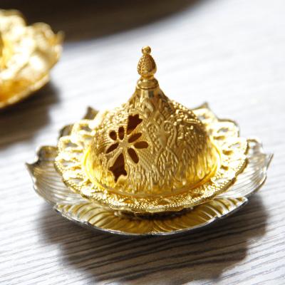 China Middle Eastern Arabic Luxury Hand Held Incense Censer Wholesale Gold Tray Chinese European Style Lace Small for sale