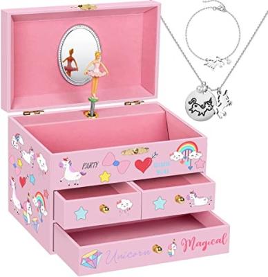 China Jewelery Packing 3 Drawers Clearance Jewelry Set Included Kids Jewelery Box Musical Jewelry Box For Girls With Rainbow Design for sale