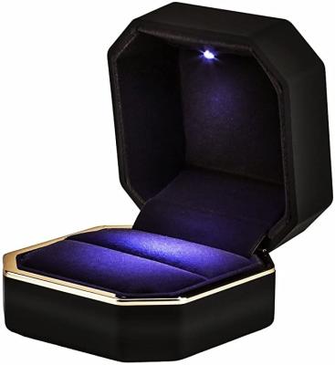 China Luxury Wedding Ring Case Jewelry Gift Box Ring Box With LED Light Velvet Wedding Jewelery Box For Proposal Engagement Wedding for sale