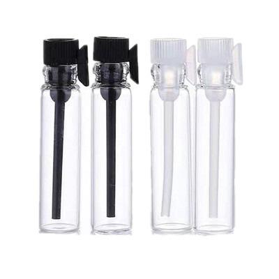 China Glass Cosmetic Black White Empty Clear Cap 1ml 2ml 3ml Perfume Tester Bottle With Plug Or Plastic Cap for sale