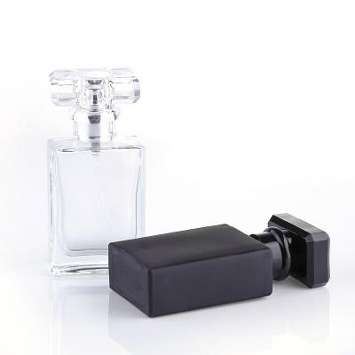 China 30ml Clear Or Black Square Perfume Empty Luxury Black Glass Cosmetic Spray Bottles With Cap for sale