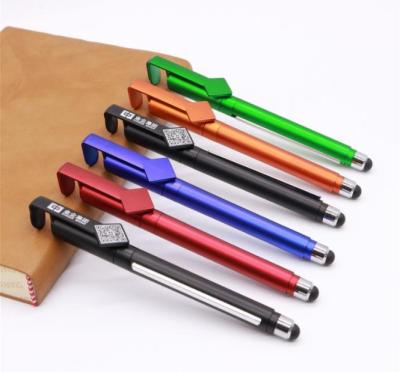 China Wholesale Customized Promotional Plastic Pull-Down Pull Out Banner Pen Multifunctional Ballpoint Pen With Stylus And Phone Holder for sale