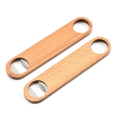 China Viable Wholesale Custom Promotional Wooden Bottle Opener Flat Beer Logo Vintage High Quality Bar Tools Wooden Handle Wine Beer Openers for sale