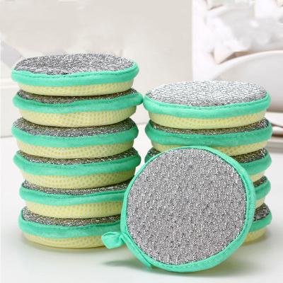 China Kitchen Cleaner Tool 12cm Viable Double Sided Pan Cleaning Sponges Wash Brushes Pot Bowl Dish Towel Round Scouring Pads for sale