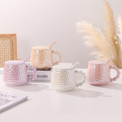 China Viable Beaded Ceramic Mug Custom Logo With Color Box Packing Mug Ceramic Texture Modern Coffee Mug Set Ins Mug Handmade Irregular for sale