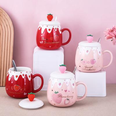 China Viable Strawberry Ceramic Mug Porcelain Mugs Ceramic Coffee Mugs For Gifts Coffee Mug Ceramic Mugs With Lids And Spoons for sale