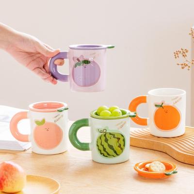 China Viable Cheap Competitive Price Porcelain Mug With Lid Fruit Pattern Chubby Mug Cup Ceramic Maker Nordic Cute Coffee Mug for sale