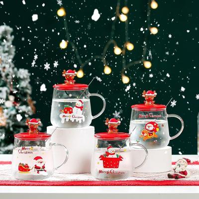 China Christmas Viable Glass Mug With Cover Borosilicate Glass Ceramic Mug With Handle Christmas Glass Mug Milk Oriented Coffee With Gauge for sale