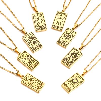 China High Quality 2023 Retro Tarot Card Stainless Steel Zodiac Necklace 18k Gold Plated Minimalist Necklace For Everyone for sale