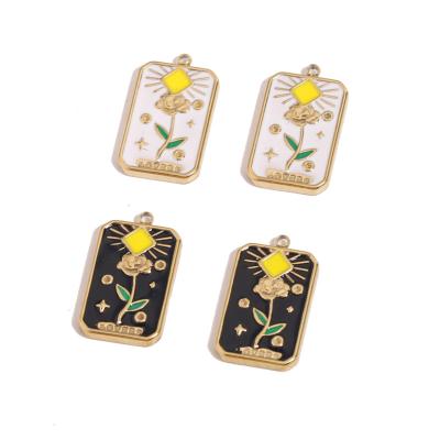 China High Quality Stainless Steel Paint Enamel Sun Flower Pendants For Women Necklace Charms DIY Earrings Black White Jewelry Findings for sale