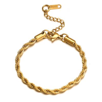 China Custom Stock 18k Gold Hiphop Plated Thick Woven Twisted Rope Chain Bracelet Women Good Stainless Steel Jewelry Men for sale