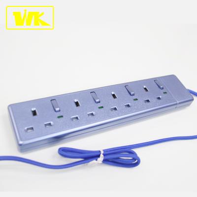 China Residential / General Purpose Wm Band Extension Lead Socket 13A 4 for Malaysia UK type with 2 meter wire switch and neon light for sale