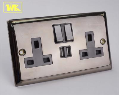 China Dual sem switch socket. residential / general purpose gunmetal 2 x 13A USB 2 strip with 2 USB port for sale