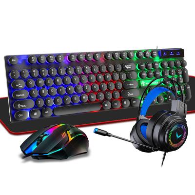 China Mechanical 4 in 1 Combo Gaming Keyboard and Mouse Earpiece for PC Gamer RGB Backlit Wired Light Strip LED Mechanical Keyboard Set for sale