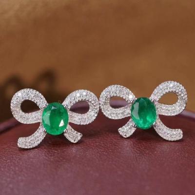 China Best Selling Cute Diamond Jewelry Emerald Gem Stone High Quality OEM/ODM Supplier 18k White Gold Stud Earrings For Women for sale