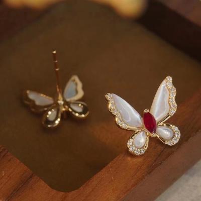 China Best Selling Custom CLASSIC Solid Gold Ruby Diamond Butterfly Earrings From OEM/ODM Supplier 18K for sale