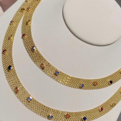 China Best Selling CLASSIC OEM/ODM Supplier CLASSIC High Quality Jewelry 18K Gold Italian Multicolor Gemstone Mesh Necklaces for sale