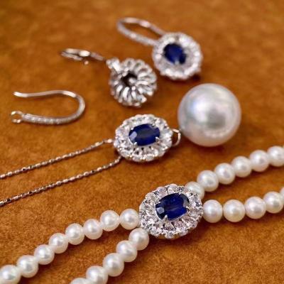 China 18k/14k Gold Real Sapphire Necklace For Female Hot Selling CLASSIC Dual Use Necklace Earrings Pendant Jewelry (2 Pieces) for sale