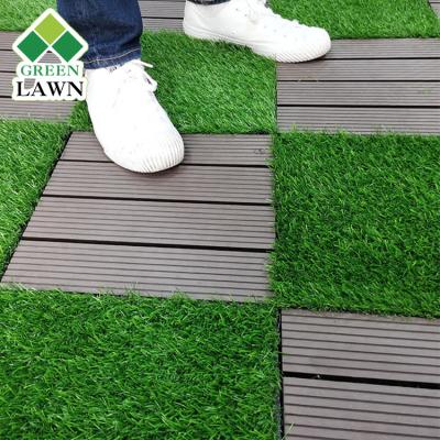 China Easy To Install Eco-Friendly Artificial Grass With Installation Floor Deck Wooden Drain Tiles Turf Tiles for sale