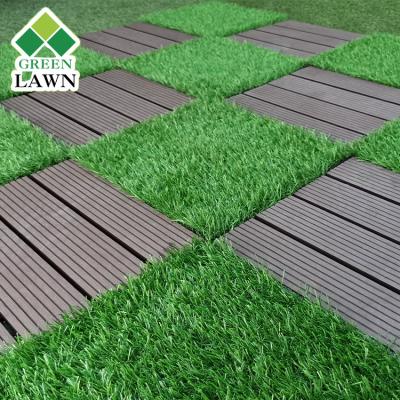 China Easy To Install Wholesale Outdoor Recycled Plastic Interlocking Artificial Floor Grass Mats for sale