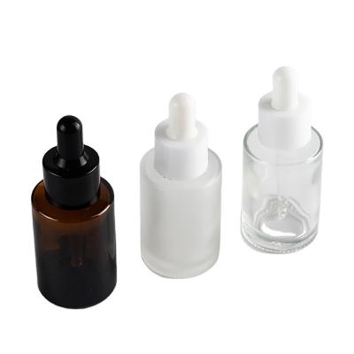 China Essential Oil Cosmetic Packaging Container Serum Flat Shoulder Frosted Clear Glass Dropper Bottle With Pipette for sale