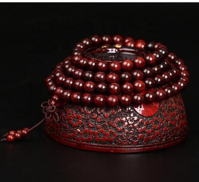 China Wholesale Small Leaf Red Sandalwood Gold Wire Old Material Beads108 mala prayer beads bangle Bracelet for sale