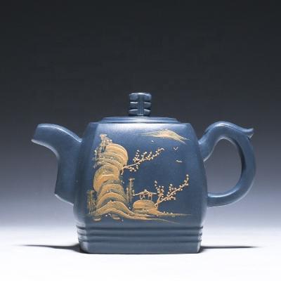 China China Purple Sand Tea Pot Set Culture 460ml Square Shape Yixing Clay Green Raw Mineral for sale